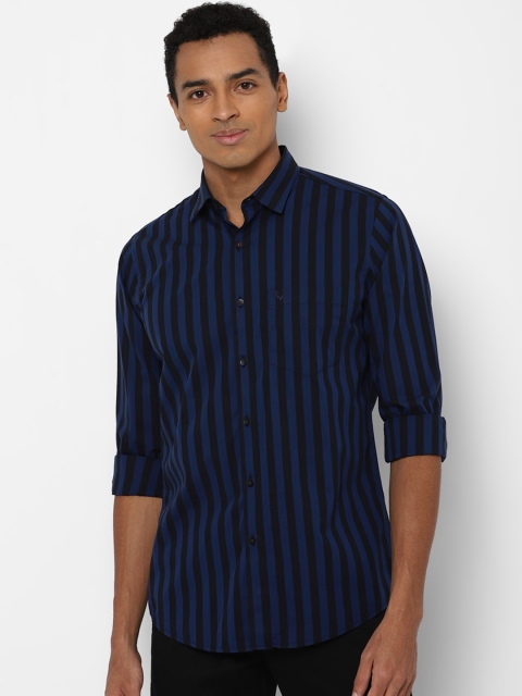 

Allen Solly Men Navy Blue & Black Slim Fit Striped Cotton Casual Shirt