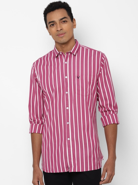 

Allen Solly Men Pink & White Slim Fit Opaque Striped Pure Cotton Casual Shirt