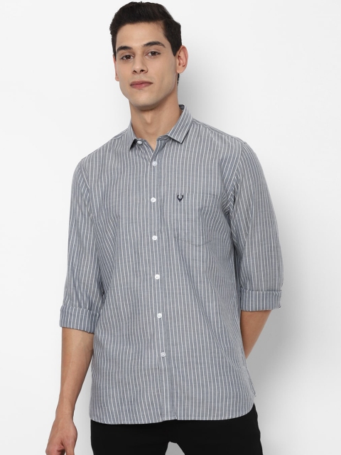 

Allen Solly Men Grey & White Slim Fit Opaque Striped Cotton Casual Shirt