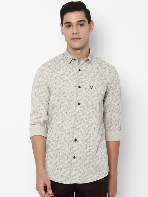 

Allen Solly Men Grey & Black Slim Fit Opaque Printed Tropical Cotton Casual Shirt