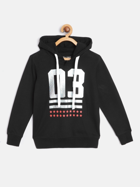 

Miss & Chief Boys Black 7 Silver Pure Cotton Printed Hooded Sweatshirt
