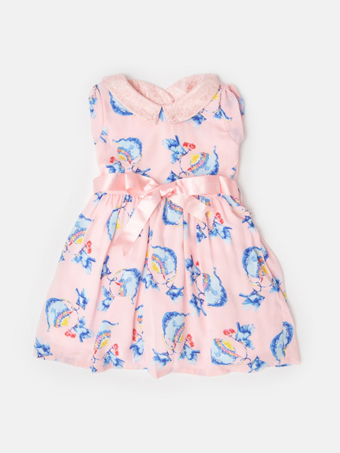 

Peppermint Girls Peach-Coloured Floral Print Fit & Flare Dress