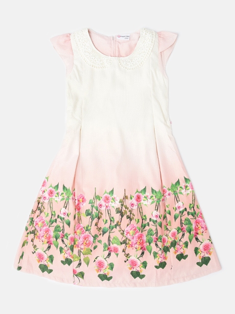 

Peppermint Girls Peach-Coloured Floral Print A-line Dress