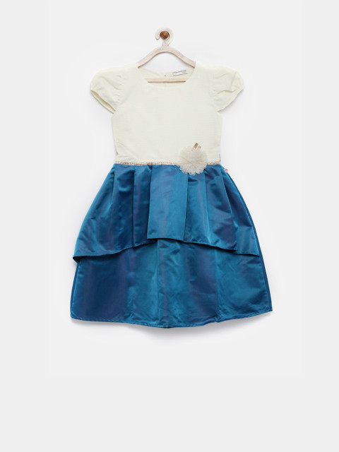 

Peppermint Girls Off-White & Blue Solid Fit and Flare Dress
