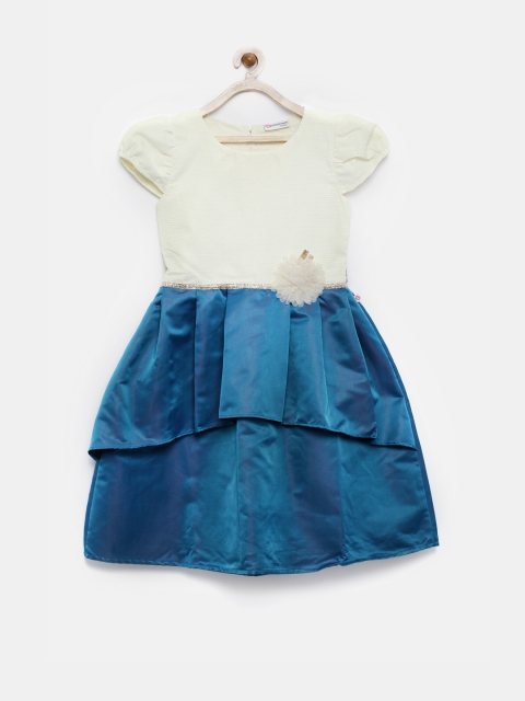 

Peppermint Girls Off-White & Blue Solid Fit and Flare Dress