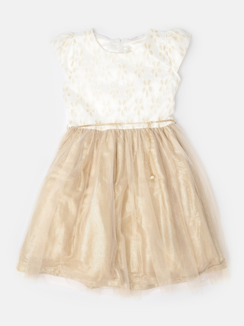 

Peppermint Girls Off-White & Beige Fit & Flare Dress