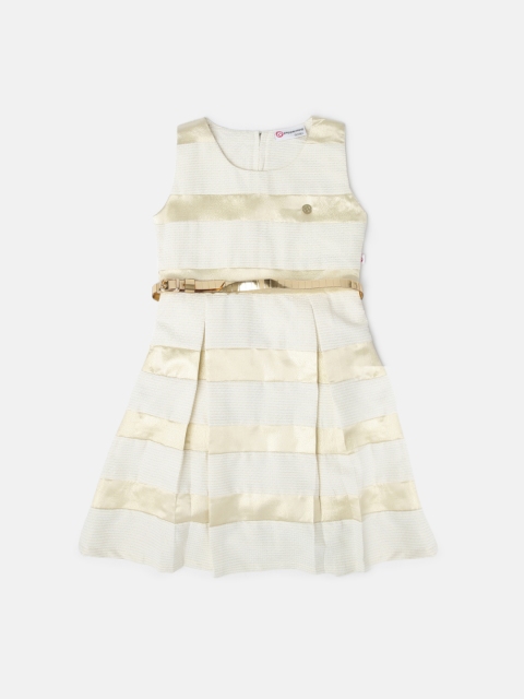 

Peppermint Girls Off-White & Muted Gold-Toned Striped A-line Dress