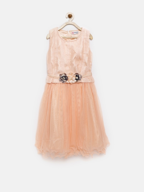 

Peppermint Girls Peach-Coloured Net Fit & Flare Dress