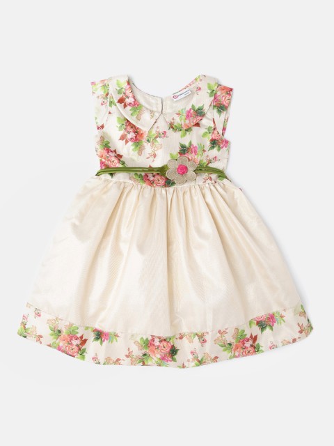 

Peppermint Girls Cream-Coloured & Pink Floral Print Fit & Flare Dress
