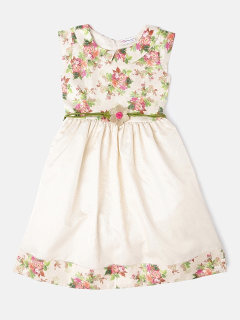 

Peppermint Girls Cream-Coloured & Pink Floral Print Fit & Flare Dress