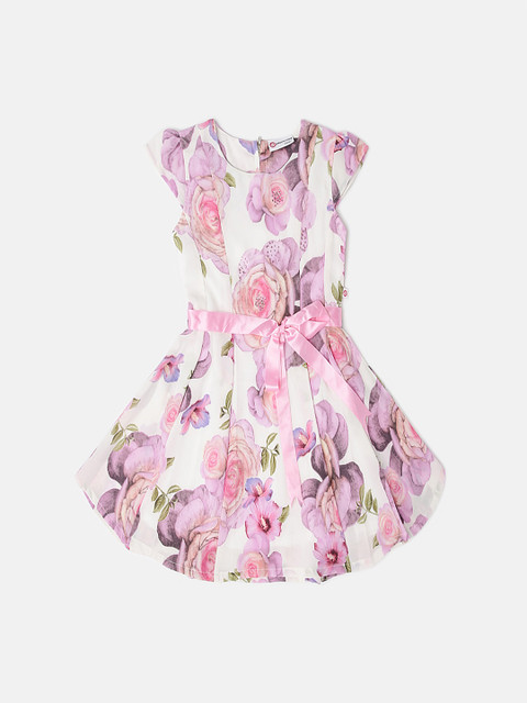

Peppermint Girls White & Pink Floral Print Fit & Flare Dress