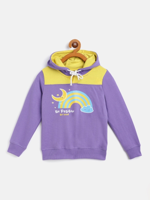 

Miss & Chief Girls Purple & Yellow Printed Hooded Sweatshirt