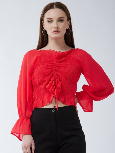 

Purple Feather Red Georgette Regular Crop Top