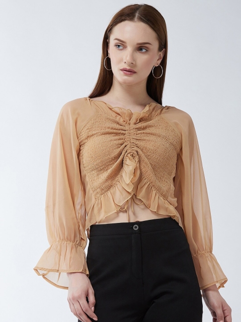 

Purple Feather Beige Georgette Regular Crop Top