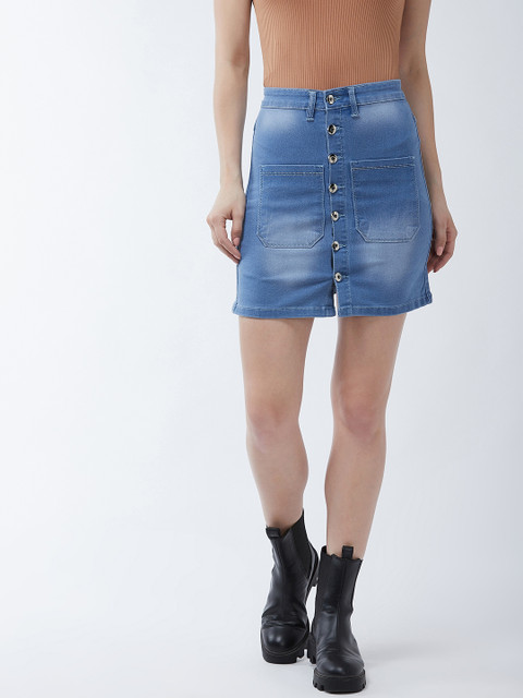 

Purple Feather Women Blue Washed A-Line Mini Denim Skirt