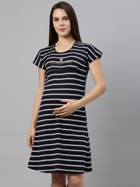 

GOLDSTROMS Women Navy Blue Striped Nightdress