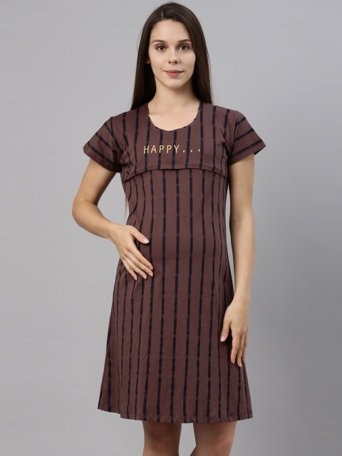 

GOLDSTROMS Women Coffee Brown Striped Nightdress