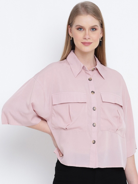 

Oxolloxo Women Pink Boxy Opaque Casual Shirt