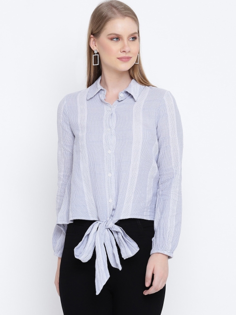 

Oxolloxo Women Blue Opaque Striped Casual Shirt