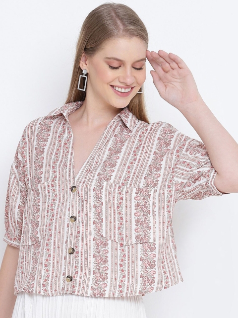

Oxolloxo Women Beige Opaque Printed Casual Shirt