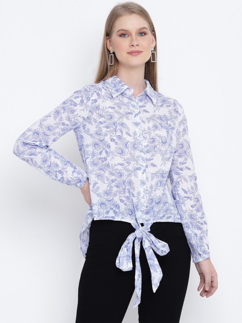 

Oxolloxo Women White Floral Opaque Printed Casual Shirt