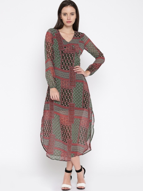 

ELLE Red & Green Printed Maxi Dress