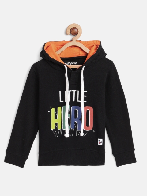 

Miss & Chief Boys Black Printed Hooded Pure Cotton Sweatshirt