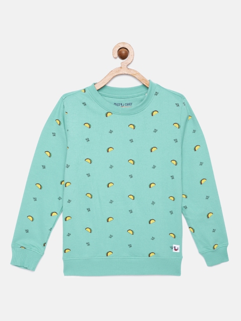 

Miss & Chief Boys Teal Green Printed Pure Cotton Sweatshirt