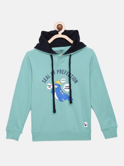 

Miss & Chief Boys Blue Printed Pure Cotton Hooded Sweatshirt