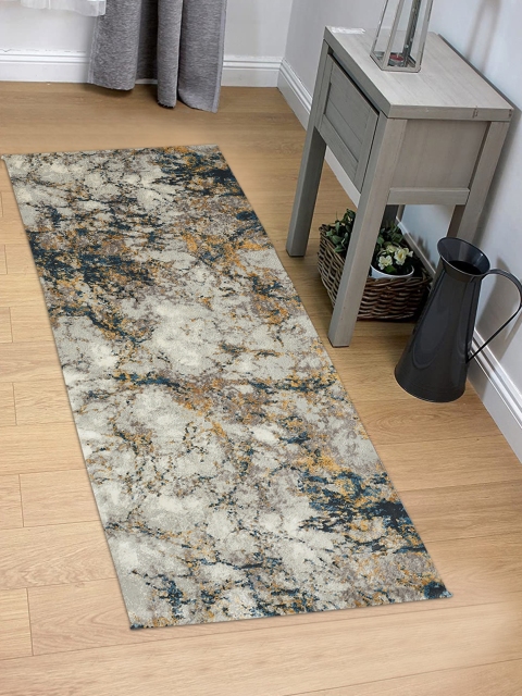 

OBSESSIONS Beige & Blue Printed Floor Runner