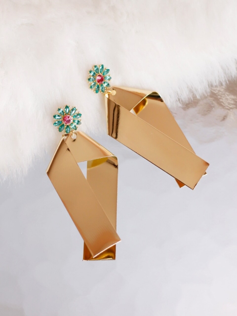 

Bellofox Green Gold-Plated Contemporary Drop Earrings