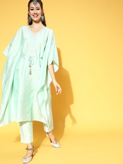 

AHIKA Gorgeous Sea Green Woven Design Kurta with Solid Palazzos