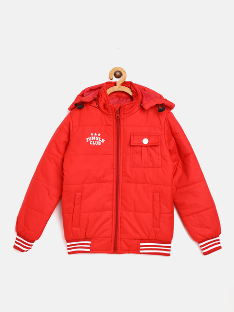 

Miss & Chief Boys Red Solid Hooded Bomber Jacket