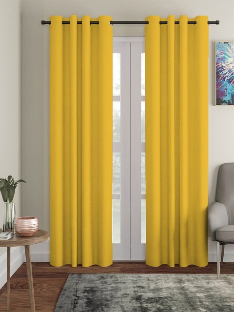 

HOUZZCODE Mustard Yellow Set of 2 Black Out Door Curtains