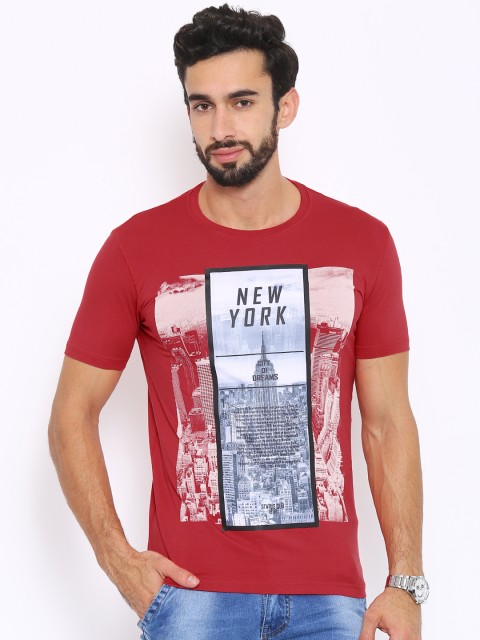 

Status Quo Men Red Printed Round Neck T-shirt