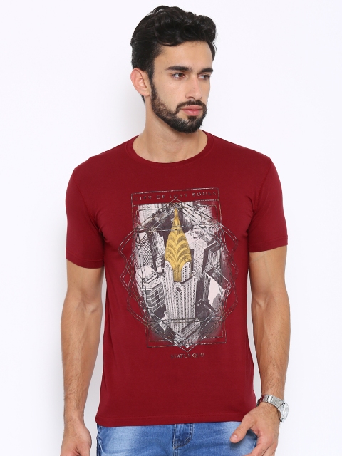 

Status Quo Men Maroon Printed Round Neck T-shirt