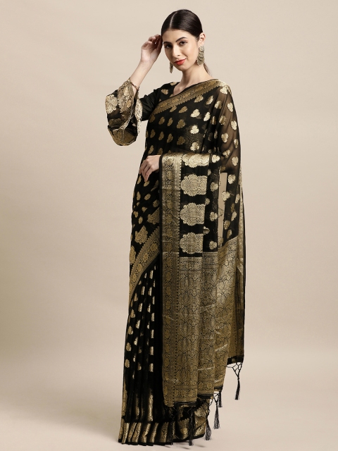 

Tikhi Imli Black & Gold-Toned Woven Design Saree