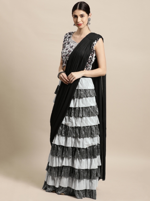

Tikhi Imli Black & Silver-Toned Striped Ready to Wear Saree
