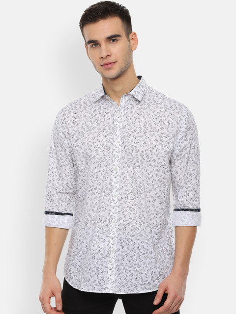 

V Dot Men White Slim Fit Floral Opaque Printed Casual Shirt