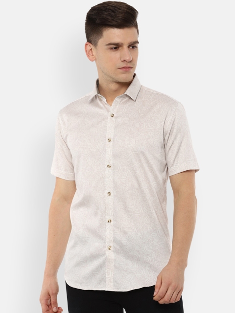 

V Dot Men Beige Slim Fit Opaque Printed Casual Shirt
