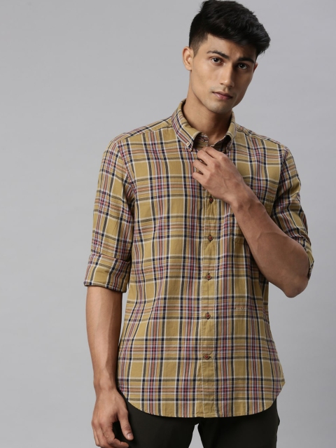 

RARE RABBIT Men Mustard Tailored Fit Tartan Checks Opaque Checked Casual Shirt