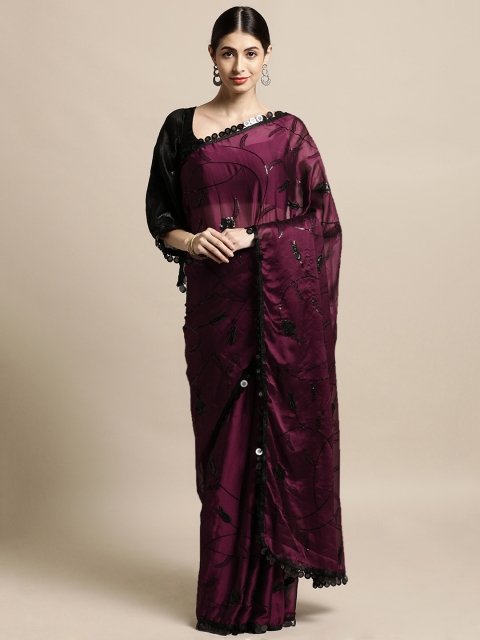 

Tikhi Imli Magenta Floral Embroidered Saree