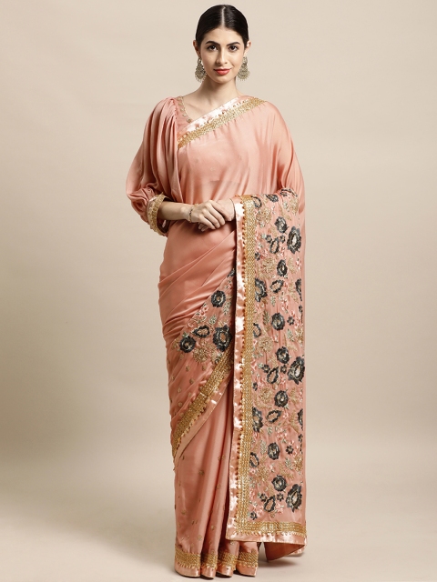 

Tikhi Imli Peach-Coloured Floral Embroidered Saree