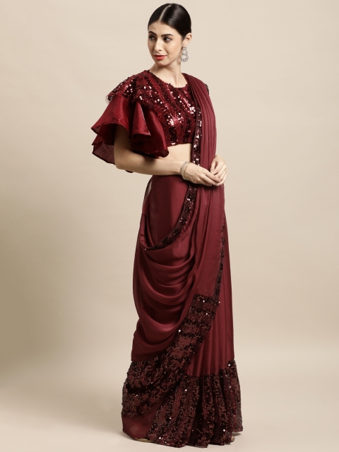 

Tikhi Imli Maroon Sequinned Saree