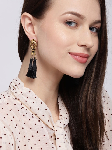 

Bellofox Black & Gold-Toned Contemporary Drop Earrings