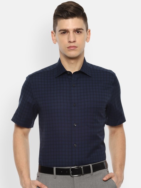 

Louis Philippe Men Navy Blue Opaque Checked Formal Shirt