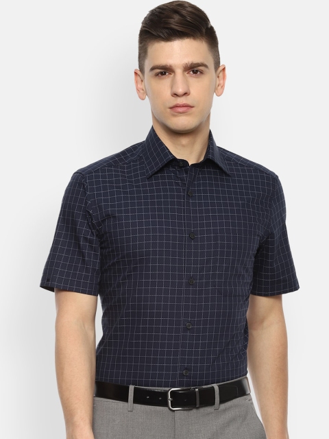 

Louis Philippe Men Navy Blue Grid Tattersall Opaque Checked Formal Shirt