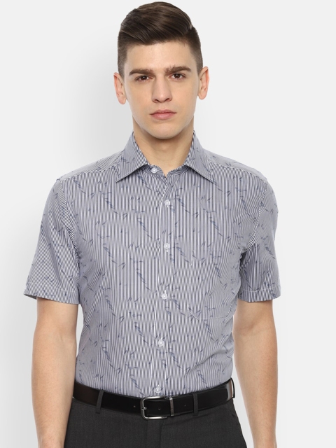 

Louis Philippe Men Navy Blue Opaque Striped Formal Shirt