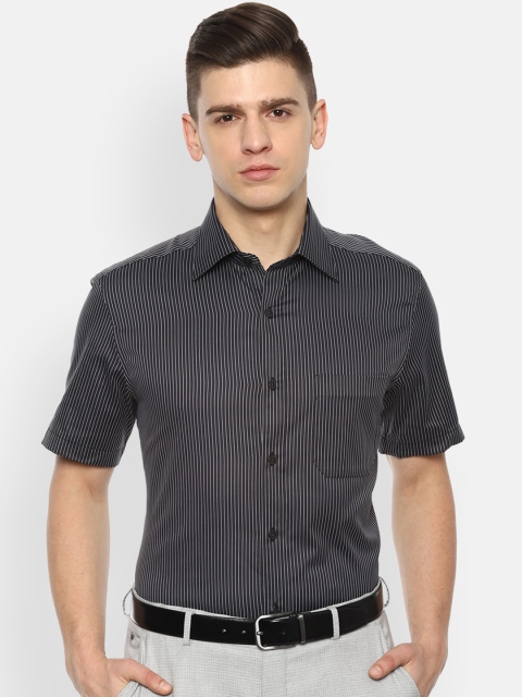 

Louis Philippe Men Black Opaque Striped Formal Shirt