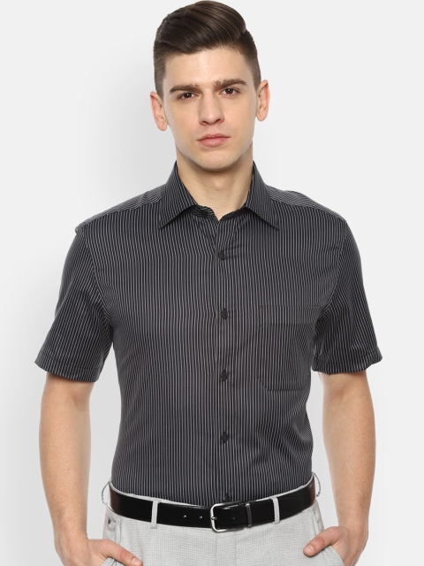 

Louis Philippe Men Black Opaque Striped Formal Shirt